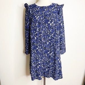 Zara Blue Floral Ruffle Shoulder Cottagecore Mini Dress Medium